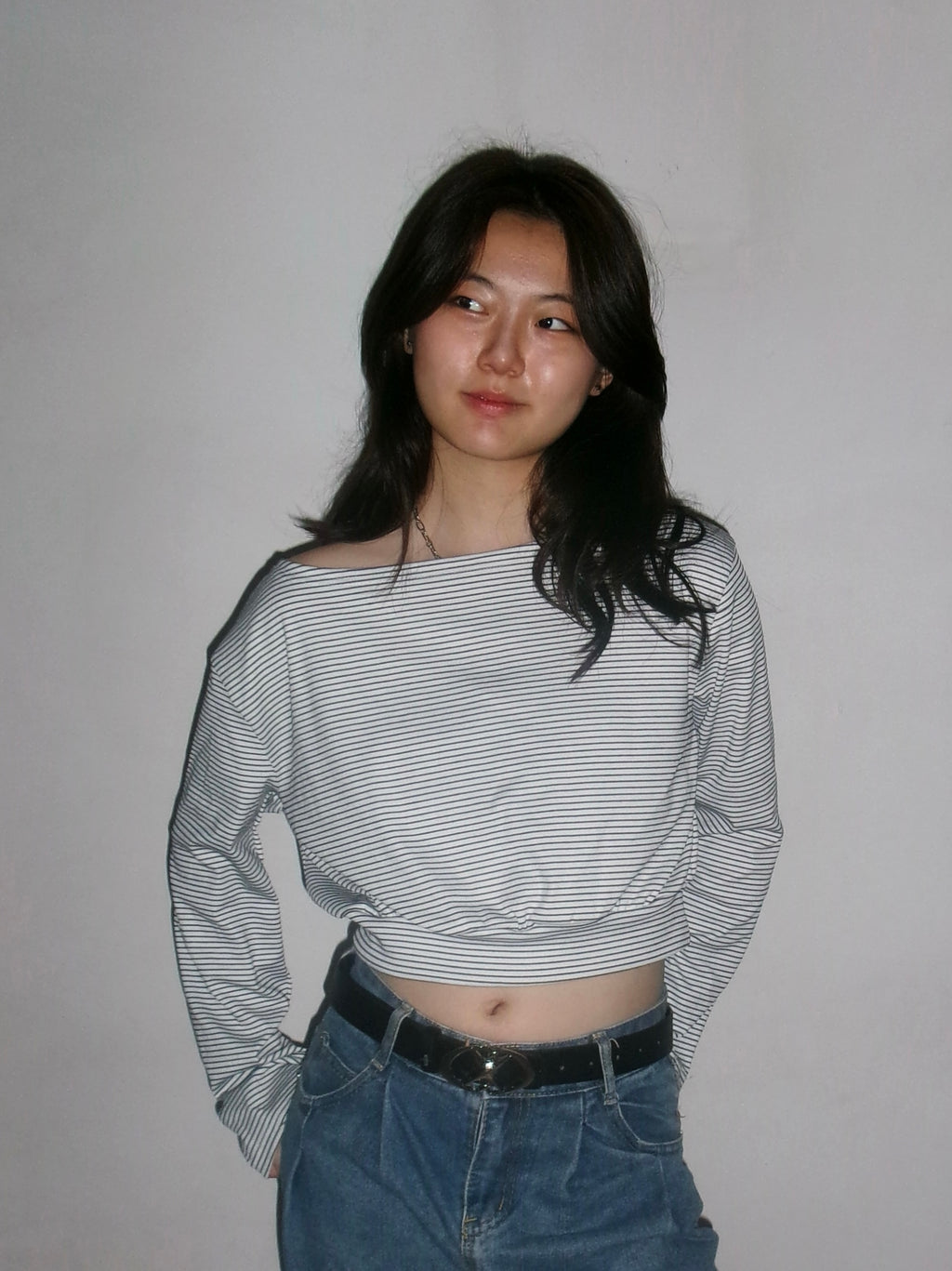 One-Shoulder Striped Cropped Top