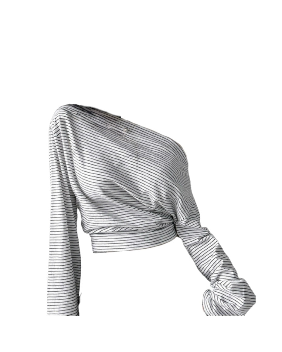 One-Shoulder Striped Cropped Top